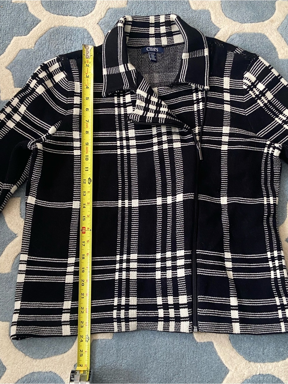 Chaps Black and White Plaid Knit Moto Jacket/Blazer - Picture 3 of 12